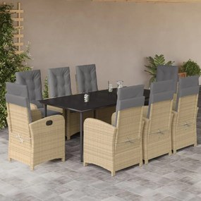 9 részes vegyes bézs polyrattan kerti étkezőgarnitúra párnákkal