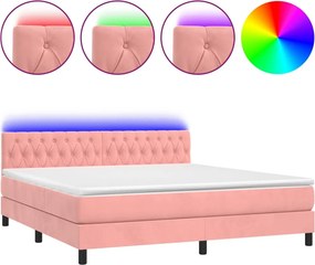 vidaXL rózsaszín bársony rugós és LED-es ágy matraccal 160x200 cm
