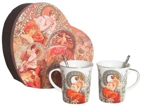 Porcelán Mucha bögre szett kanállal - 2 személyes - szív dobozos - Topáz
