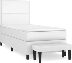vidaXL fehér műbőr rugós ágy matraccal 100 x 200 cm