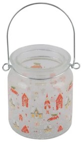 Üveg karácsonyi mécsestartó felakasztható, 7x7x9 cm házikós