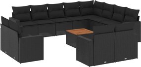 vidaXL 13 részes fekete polyrattan kerti ülőgarnitúra párnákkal