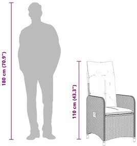 vidaXL 3 részes fekete polyrattan kerti bisztrógarnitúra párnákkal