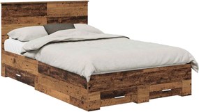 vidaXL Ágykeret fejtámlával fiókkal Öreg fa 120 x 190 cm Faanyag
