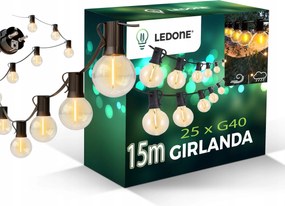 Kerti girland 15m Fénylánc IP65 25x Led izzó 1W Ww G40 230V