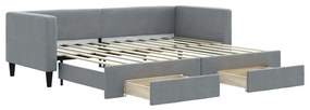 világosszürke kihúzható szövet heverő fiókokkal 80 x 200 cm