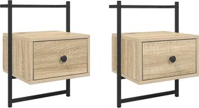 vidaXL 2 db sonoma tölgy fali szerelt fa éjjeliszekrény 35x30x51 cm