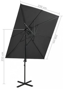 antracitszürke dupla tetejű konzolos napernyő 250 x 250 cm