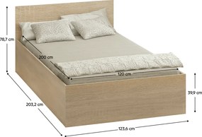 Ágy fém ráccsal és tárolóhellyel, 120x200, sonoma tölgy, DOLI