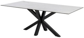 Asztal Oakland 505Fehér, Fekete, 76x100x200cm, Edzett üveg, Kerámia, Fém