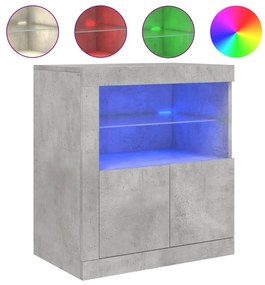 betonszürke tálalószekrény LED-világítással 60,5 x 37 x 67 cm