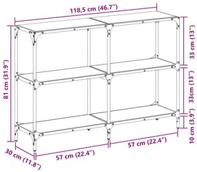 acél tálalóasztal fekete üveglappal 118,5 x 30 x 81 cm