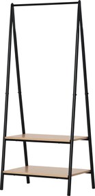 HOMCOM Kabátállvány Ruhatartó Cipőtartóval Mosókosár Fém + Fa Fekete + Natúr 64 x 42,5 x 149 cm | Aosom