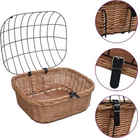 vidaXL természetes fűzfa elülső kerékpárkosár fedéllel 50 x 45 x 35 cm