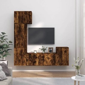 5 részes füstös tölgy színű szerelt fa TV-szekrényszett
