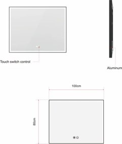 Erga Samira, LED tükör 100x80cm fekete keretben, 2760 lm, 3 fényszín, első világítás, ERG-V01-SAMIRA-1080-BK