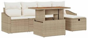 vidaXL Kerti Kanapé Szett 6 pcs Bézs polirattan