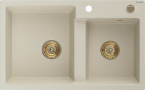 Mexen Tomas  konyhai mosogató gránit 2 medence+ pop up szifon 800 x 500 mm, beige, szifon  arany  - 6516802000-69-G 2 medencés