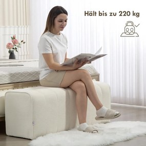 HOMCOM Modern hálószobai pad, kárpitozott pad fa vázzal, teherbírás akár 220 kg, lábtartó, krémfehér