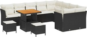 vidaXL Kerti Kanapé Szett 12 pcs Fekete polirattan