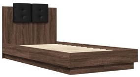 barna tölgyszínű szerelt fa ágykeret fejtámlával 90 x 190 cm