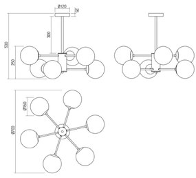 Redo 01-2943 - Csillár rúdon MUNDI 6xE14/28W/230V réz