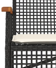 fekete polyrattan és akácfa kerti pad párnával