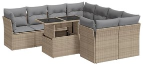 vidaXL 9 részes bézs polyrattan kerti ülőgarnitúra párnákkal