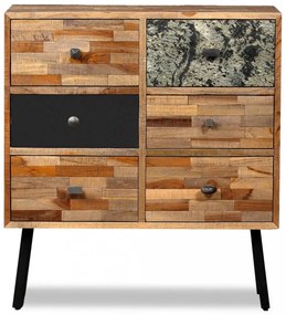 6 fiókos, tömör újrahasznosított tíkfa kisszekrény 70x30x76 cm