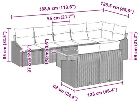 9 Darabos Kerti Sofa Szett Párnákkal Fekete Poli Rattan Akáciából