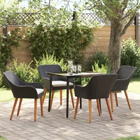 5 Részes Kert Étkező Készlet Fekete Polyrattan