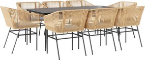 vidaXL 9 észes barna polyrattan üveg kerti étkezőgarnitúra párnával