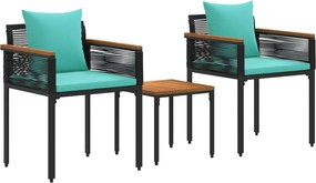 vidaXL Kültéri Bútor Szett párnával 3 pcs Fekete és Türkiz PE Rattan