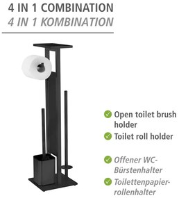 Fekete rozsdamentes acél WC-papír tartó állvány kefével Debar – Wenko
