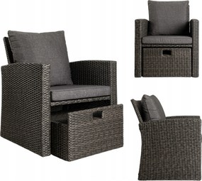 Kerti szék barna technorattan lábtartóval strapabíró Szett