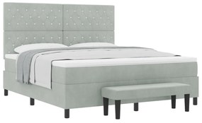Box Spring Ágy Matraccal és Paddal Világosszürke 180x200 cm Bársony