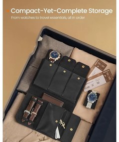 SONGMICS HOME 3 órás tok, utazó óratartó doboz 22×14,5×4,5 cm, tintafekete színben