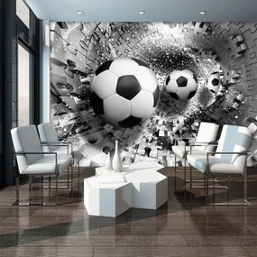 Fotótapéta - Futball-labdák egy 3D-s puzzle alagútban (152,5x104 cm)