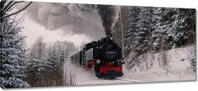 Vászonkép 100x40 Mozdony téli tájképben