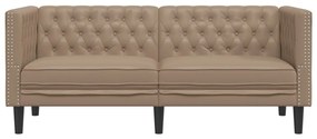 kétszemélyes kávészínű műbőr Chesterfield kanapé