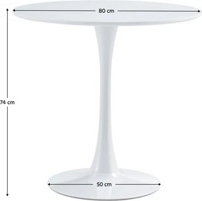 Étkezőasztal, kerek, fehér, matt, átmérő 80 cm, REVENTON NEW