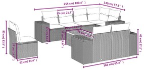 9 részes fekete polyrattan kerti ülőgarnitúra párnákkal