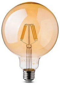 LED lámpa , égő , izzószálas hatás , filament , körte , E27 foglalat , G125 , 6 Watt , meleg fehér , borostyán sárga ,  Samsung Chip