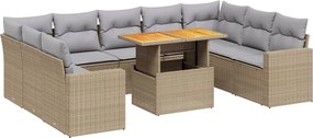 vidaXL 10 részes bézs polyrattan kerti ülőgarnitúra párnával