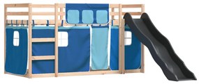 kék emeletes ágy csúszdával és függönnyel 90 x 200 cm