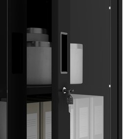 FILIP irodai fémszekrény irattartóval és iratszéffel, 900 x 1850 x 400 mm, fekete színben