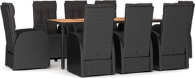 vidaXL 9 részes fekete polyrattan kerti étkezőgarnitúra párnákkal