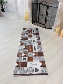 Szürke és barna vintage csempe mintás konyhai szőnyeg 60x180 cm