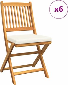 vidaXL Összecsukható szék 6 pcs Fehér 49 x 57.5 x 92cm Tömör akácfa