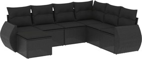 vidaXL 7 részes fekete polyrattan kerti ülőgarnitúra párnával
